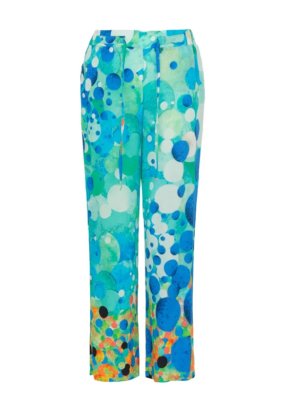 Wind Resistant Pants-Dolcezza Fish Mosaic Wide Leg Trousers, Blue