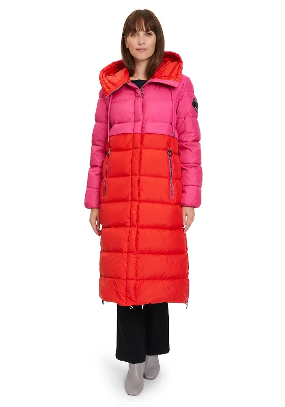 Jackets Motivational-Betty Barclay Colour Block Long Puffer Coat, Pink & Red