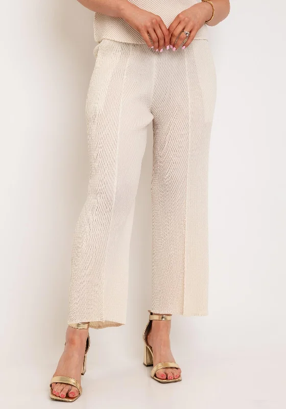 Retro Pants-Thanny Crepe Wide Leg Trousers, Beige