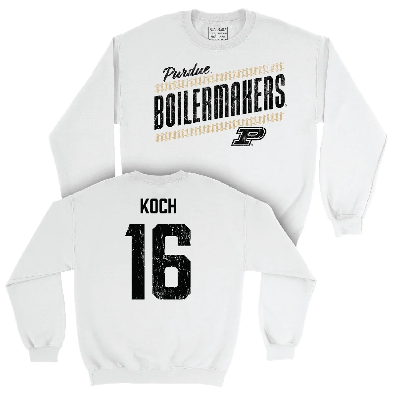 Long Sleeve Motorcycle-Women's Volleyball White Slant Crew - Maddie Koch | #16