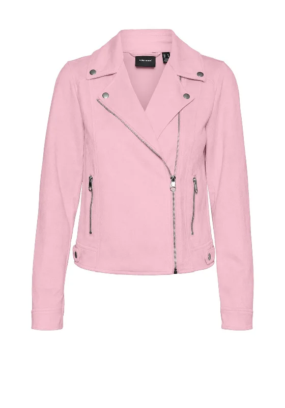 Jackets Designer-Vero Moda Jose Faux Suede Biker Jacket, Parfait Pink