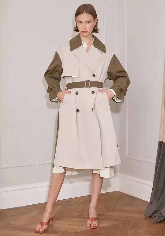 Jackets Surfing-Jovonna Two Tone Oversize Trench Coat, Khaki