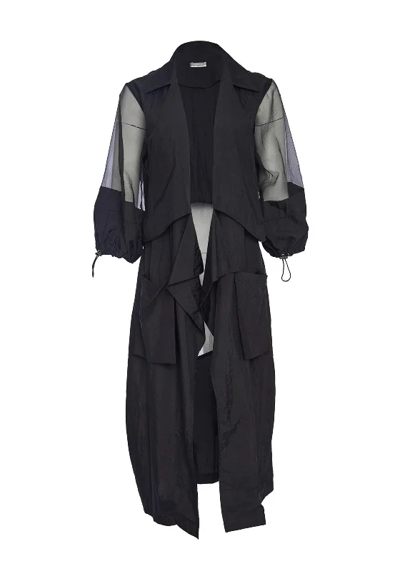 Jackets Meme-Naya Organza Panel Long Jacket, Black