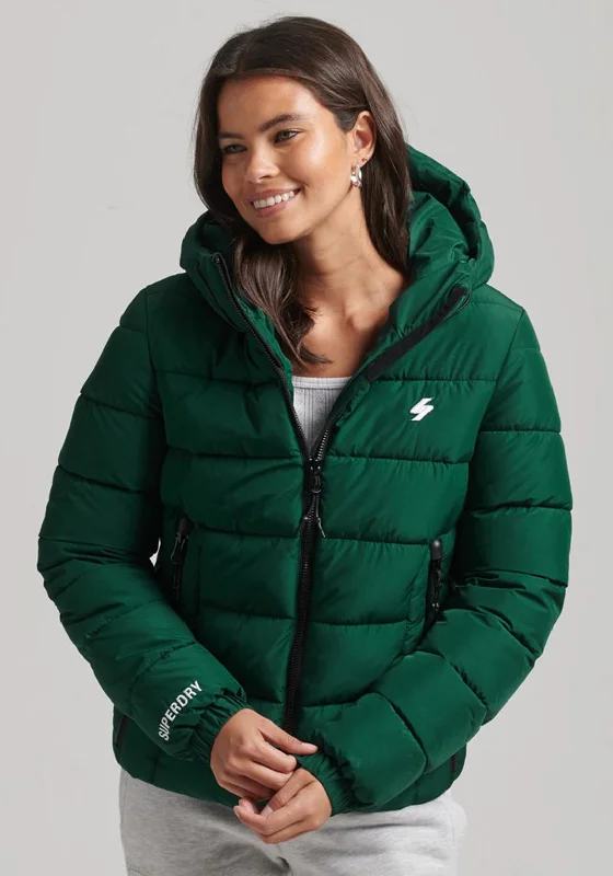 Jackets Golf-Superdry Womens Water Repellent Puffer Jacket, Mid Pine