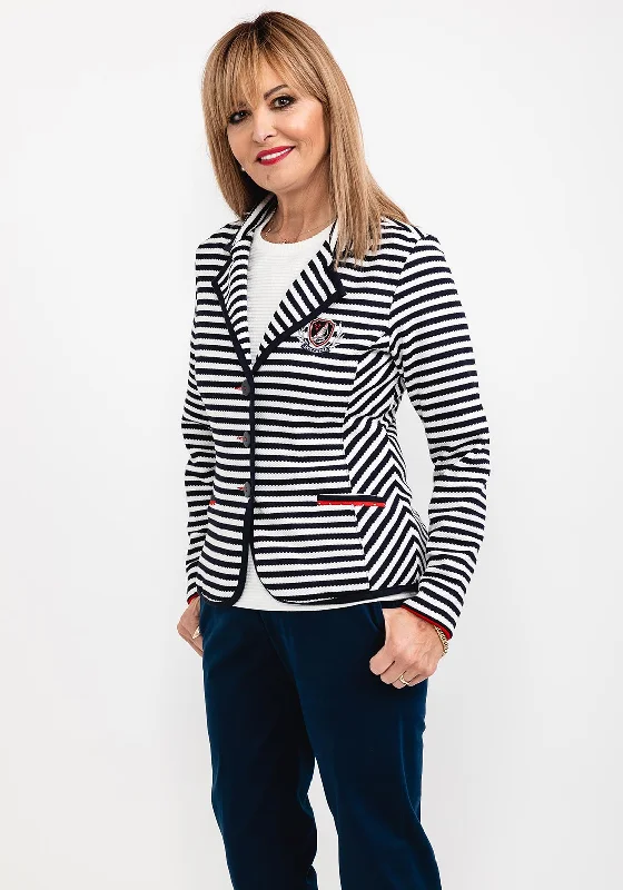 Jackets Embroidered-Dolcezza Nautical Stripe Jersey Blazer, Navy & White