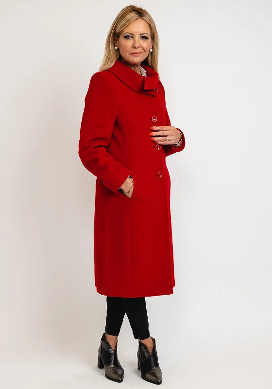 Jackets Skiing-Christina Felix Wool Rich Shawl Collar Long Coat, Red