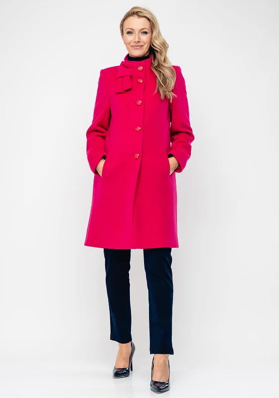 Jackets Checkered-Christina Felix Bow Trim Wool & Cashmere Coat, Hot Pink