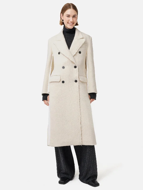 Jackets Blazer-Italian Wool Frayed Edge Coat | Cream