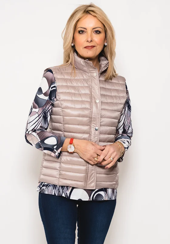 Jackets Classic Fit-Leon Collection Ribbon Trim Quilted Gilet, Taupe