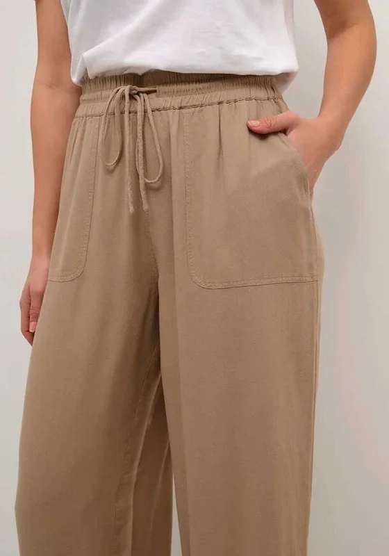 Slim Fit Pants-Kaffe Milia Linen Blend Wide Leg Trousers, Chinchilla