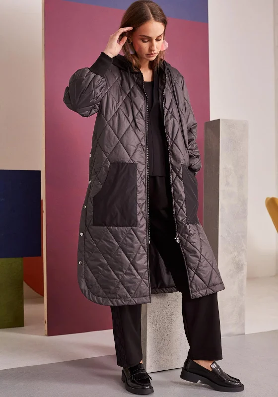 Jackets Concert-Naya Button Side Quilted Long Coat, Black