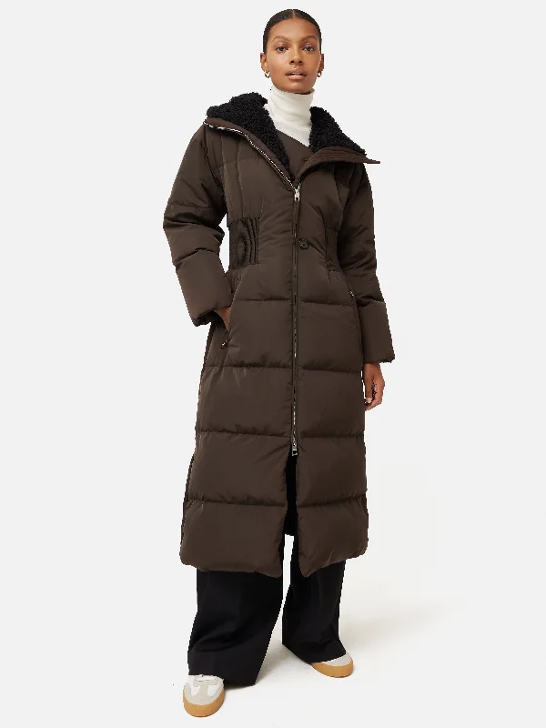 Jackets Spring-Hooded Down Maxi Puffer | Brown