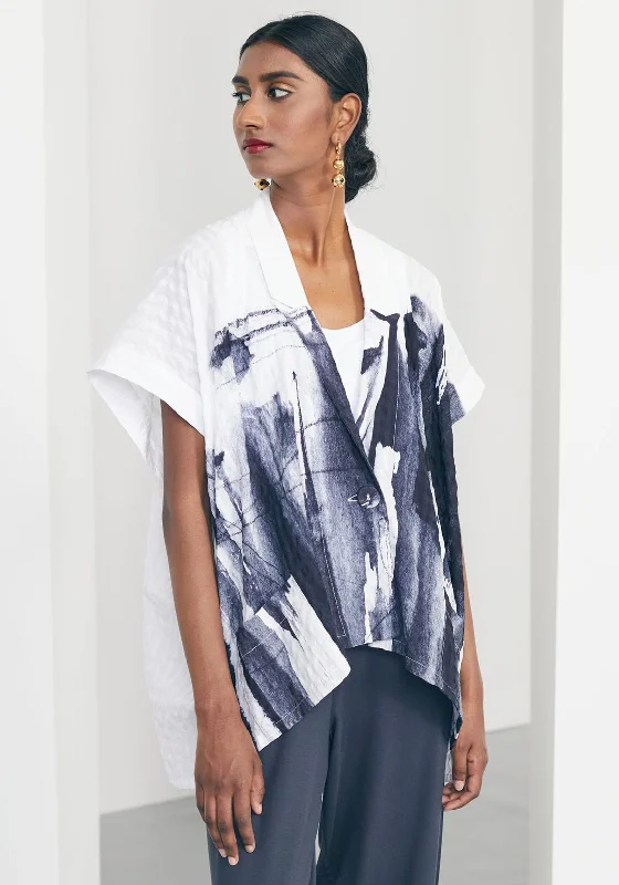 Jackets Geometric-Naya Short Sleeve Print Jacket, White & Navy