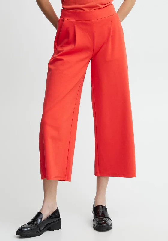 Tapered Pants-Ichi Kate Cropped Wide Jogger Trousers, Poppy Red