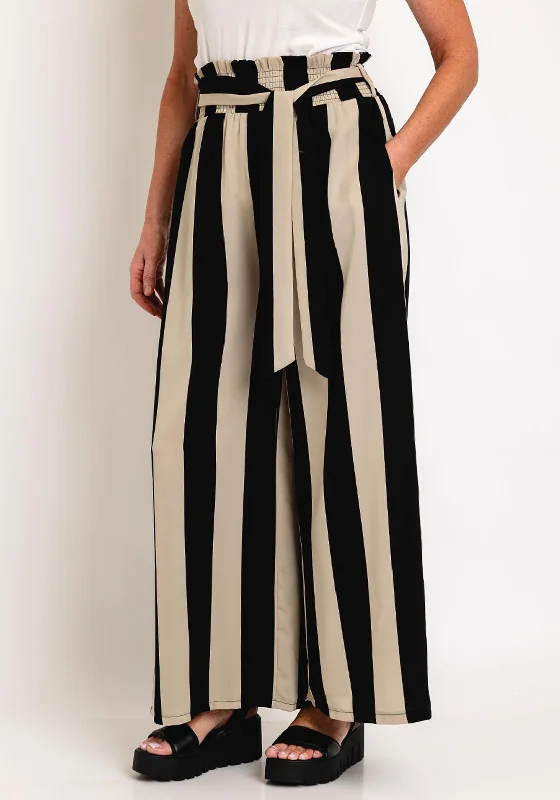 Budget Friendly Pants-Malissa J One Size Wide Leg Striped Trousers, Mushroom