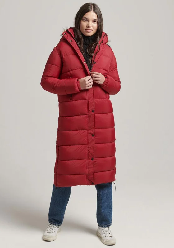 Jackets Limited Edition-Superdry Womens Mid Layer Long Coat, Red