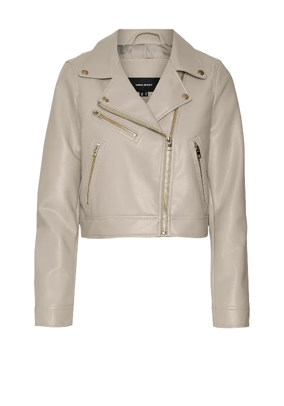 Jackets Blank-Vero Moda Heida Cropped Biker Jacket, Oatmeal