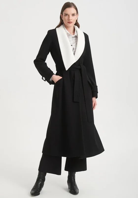 Jackets Budget-Friendly-Camelot Detachable Collar Long Coat, Black & White