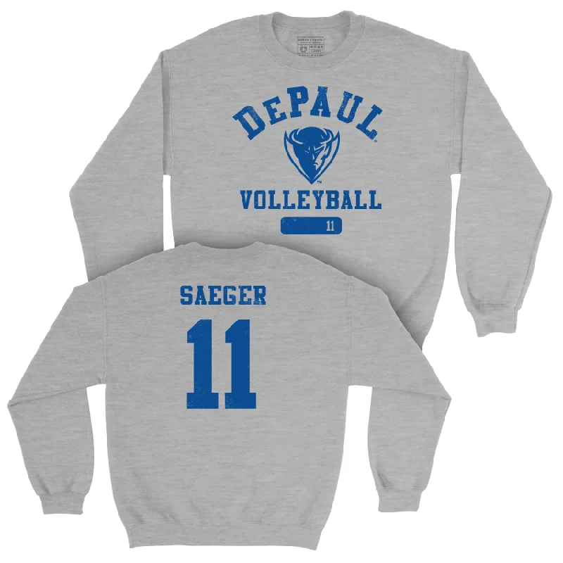 Long Sleeve Logo-DePaul Women's Volleyball Sport Grey Varsity Crew - Amanda Saeger | #11