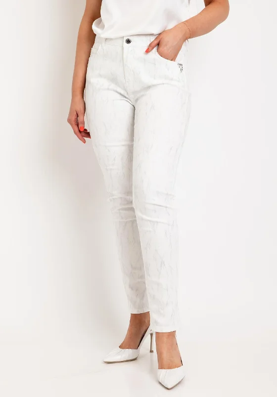 Medical Pants-Eva Kayan Metallic Print Skinny Trousers, White