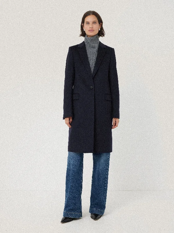 Jackets Suede-Wool Relaxed City Coat | Navy