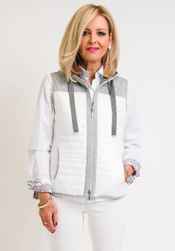 Jackets Hip Hop-Just White Hooded Quilted Gilet, White & Grey