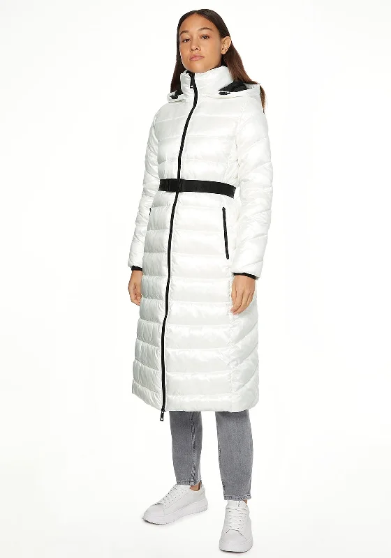 Jackets Street Style-Calvin Klein Womens Belted Quilted Coat, White