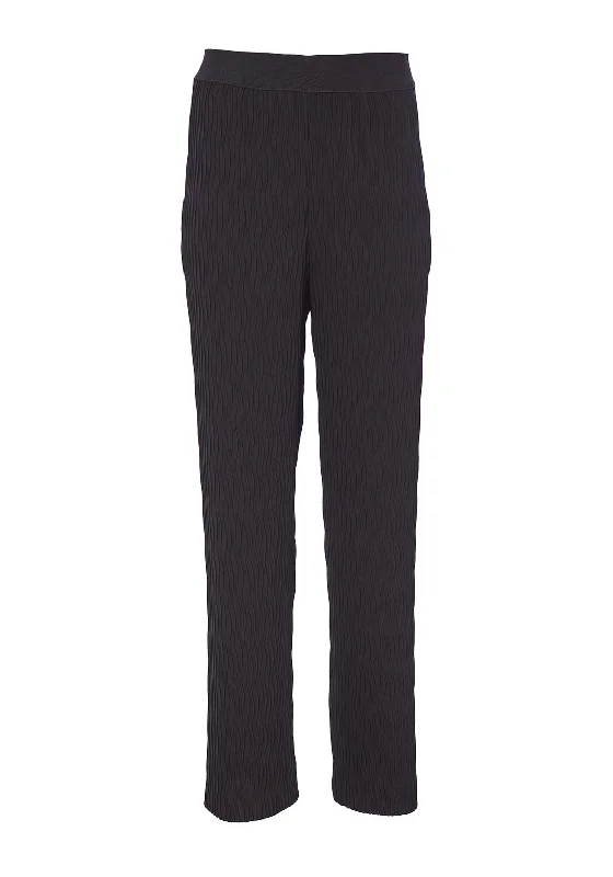 Low Rise Pants-Ora Elastic Waist Pleated Straight Leg Trouser, Black