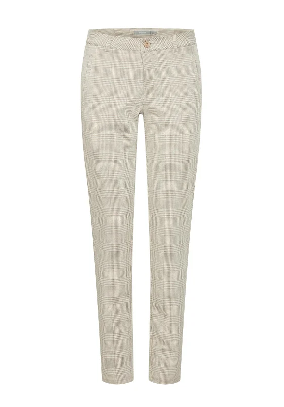 Camouflage Pants-Fransa Blenda Slim Leg Check Trousers, Sand