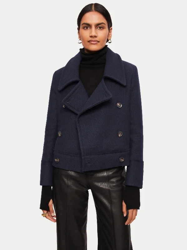 Jackets Loose Fit-Modern Twill Pea Coat | Navy