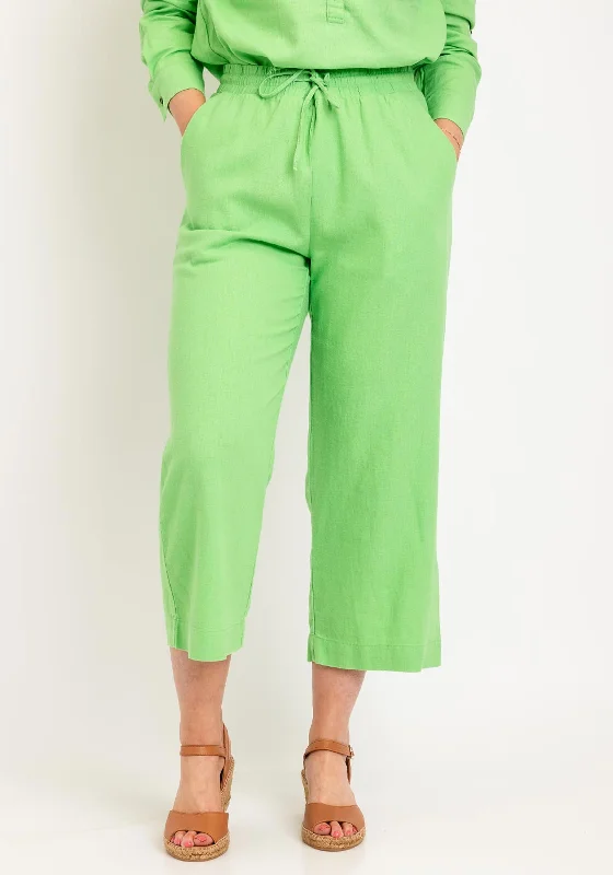 Pilates Pants-Freequent Lava Linen Cropped Trousers, Bud Green