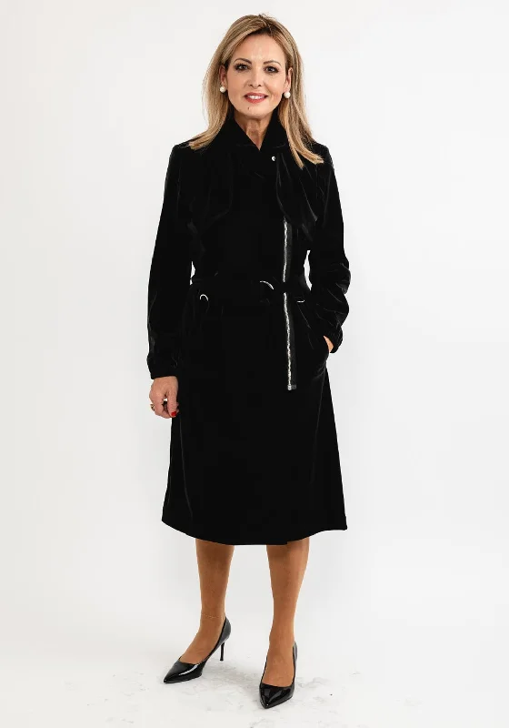 Jackets Oversized-Eva Kayan Velvet Look Long Trench Coat, Black