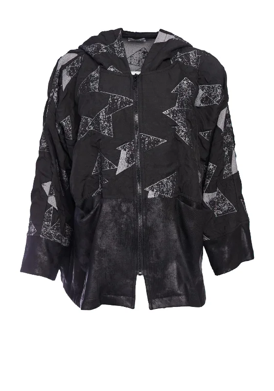 Jackets Skateboard-Naya Embossed Triangle Print Oversize Jacket, Black