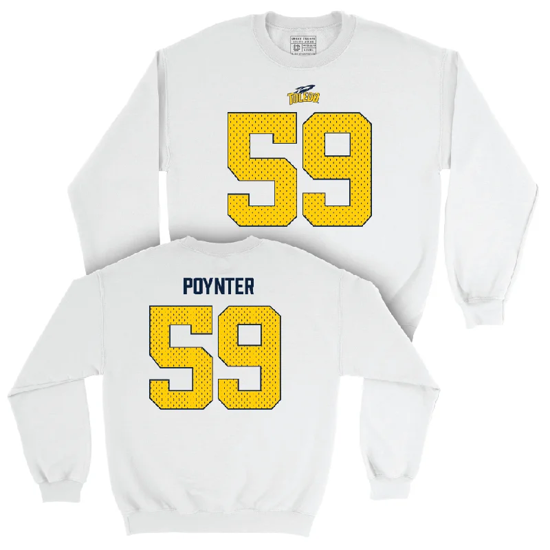 Long Sleeve Embroidered-Toledo Football White Blitz Crew - Martez Poynter | #59