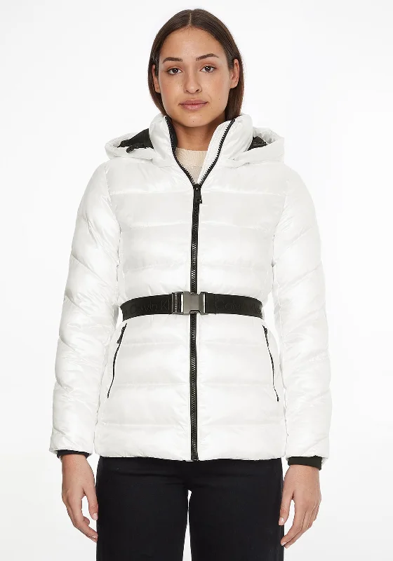 Jackets Minimalist-Calvin Klein Womens Belted Quilted Jacket, White