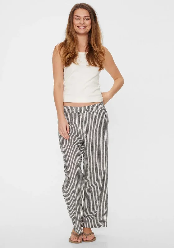 Home Pants-Freequent Lava Striped Linen Ankle Trousers, Black & Off White