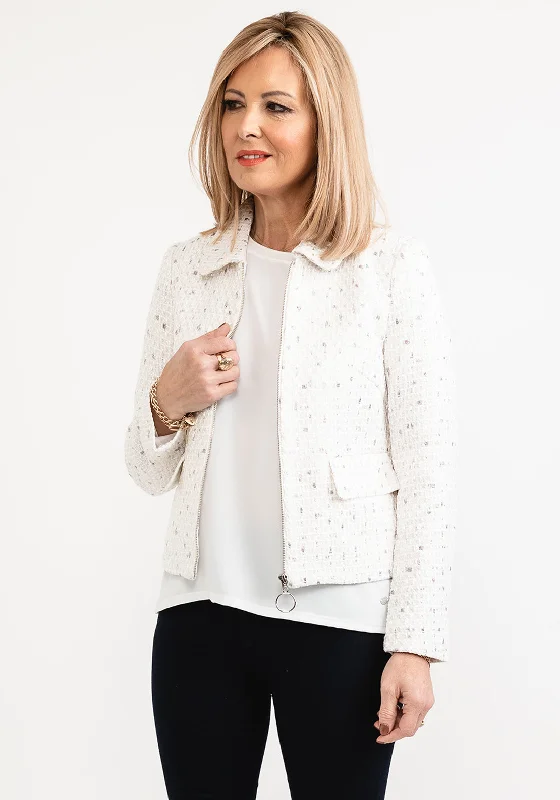 Jackets Inspirational-Seventy1 Tweed Look Zip Jacket, White