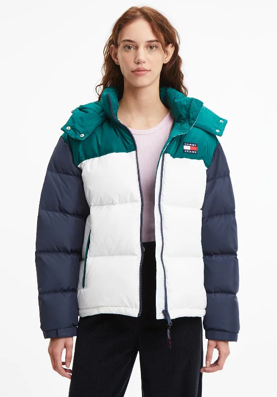 Jackets TV Show-Tommy Jeans Womens Alaska Puffer Coat, Dark Turf Green Multi