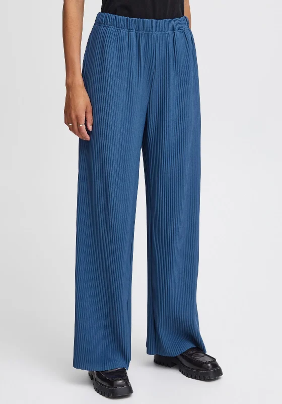 Tennis Pants-B.Young Trissa Wide Leg Plisse Trousers, True Navy