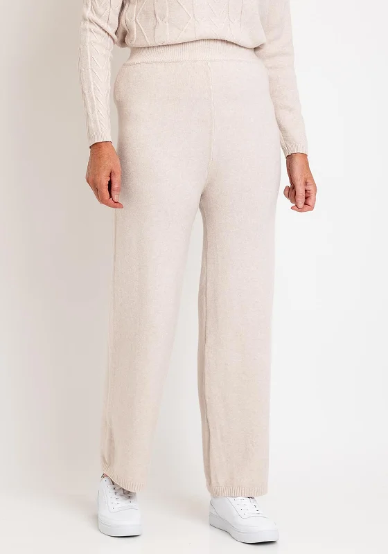 Lounge Pants-Serafina Collection Casual Wide Leg Knit Trousers, Apricot