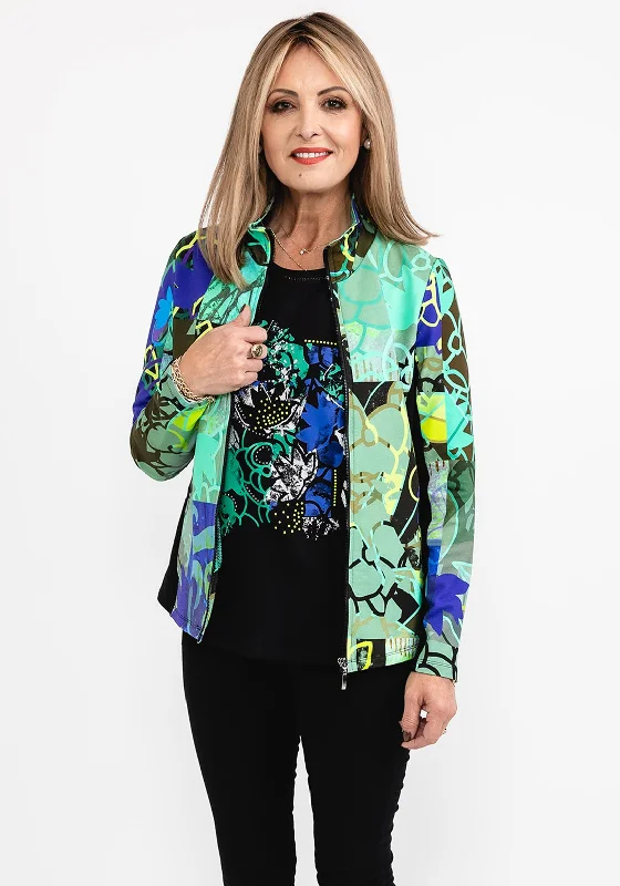 Jackets Green-Dolcezza Short Printed Zip Jacket, Green Multi