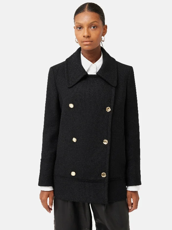 Jackets Classic Fit-Wool Twill Longline Pea Coat | Black