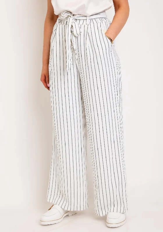 Urban Style Pants-Serafina Collection Wide Leg Striped Culottes, White & Navy