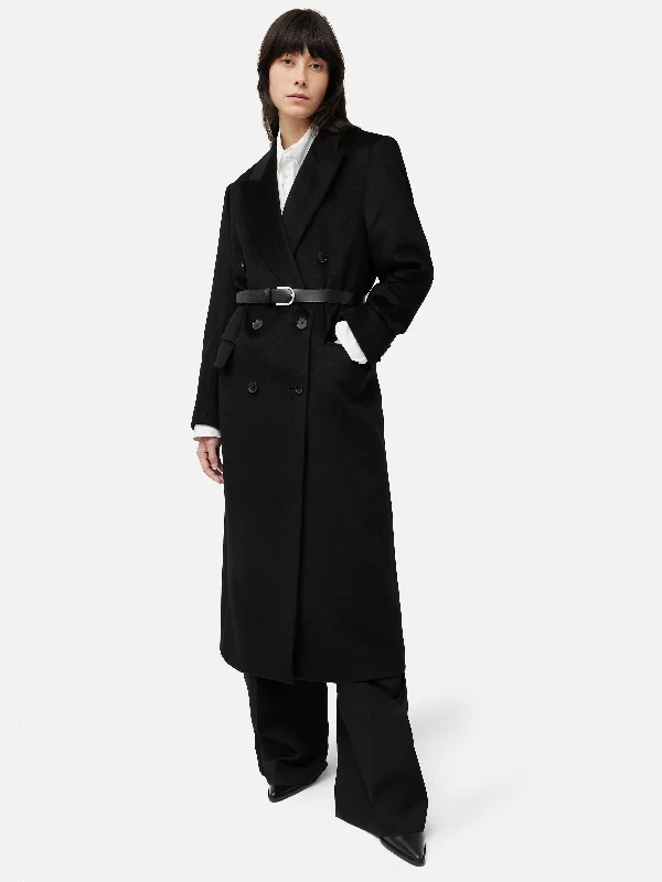 Jackets Leather-Double Breasted Wool Maxi Coat | Black