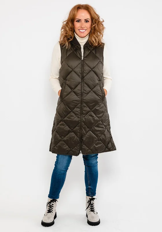 Jackets Printed-Gerry Weber Long Quilted Gilet, Dark Green