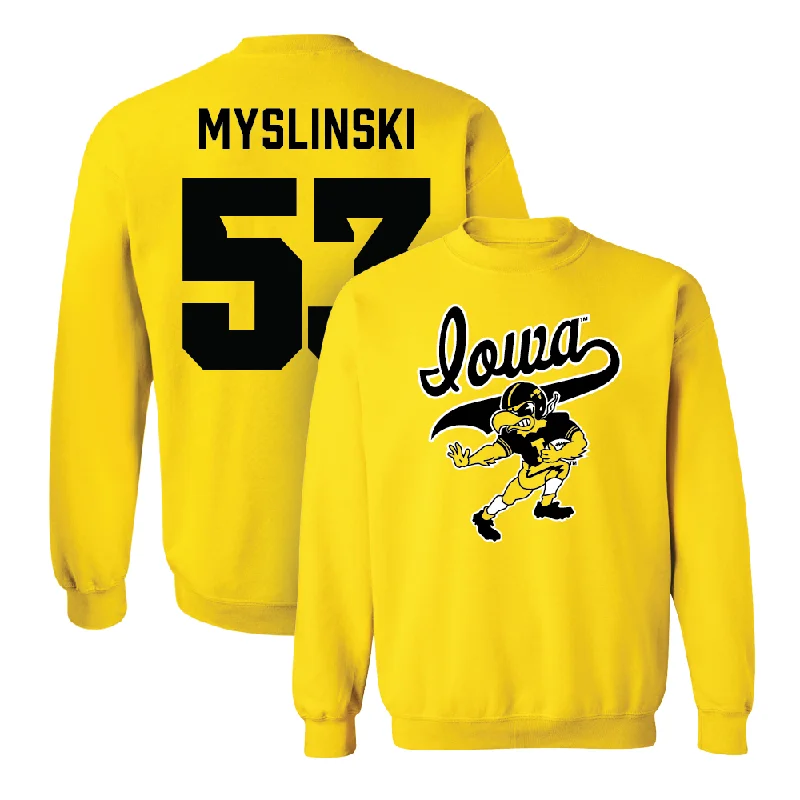 Long Sleeve Solid Color-Gold Football Mascot Crew   - Michael Myslinski