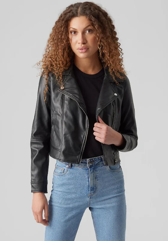 Jackets Team-Vero Moda Bella Annabel Coated Biker Jacket, Black