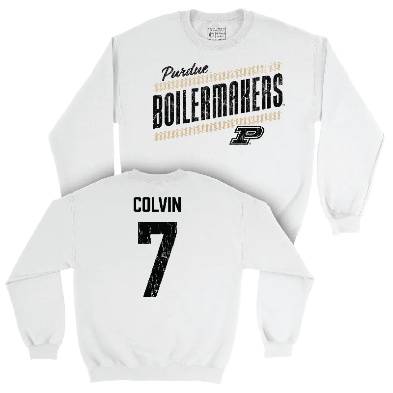 Long Sleeve Skater-Women's Volleyball White Slant Crew - Raven Colvin | #7