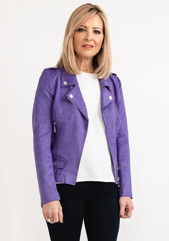 Jackets Meme-Seventy1 Faux Suede Biker Jacket, Purple