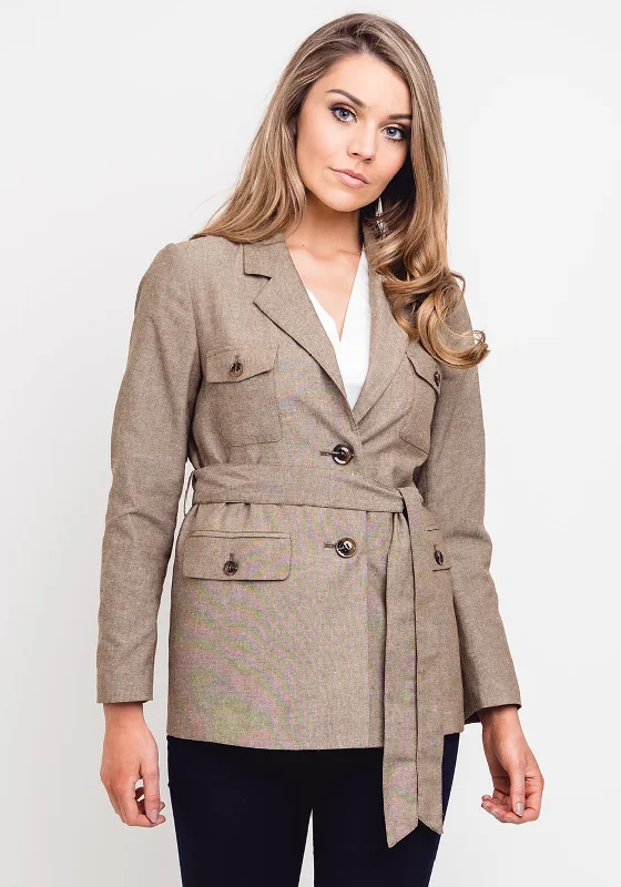 Jackets Snap Button-Jovonna Linen Blend Belted Jacket, Khaki